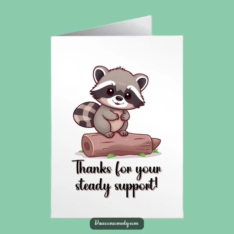 Free Printable Thank You Card: Tiny Raccoon, Log Balance, Whimsical Downloadable Gratitude Gift