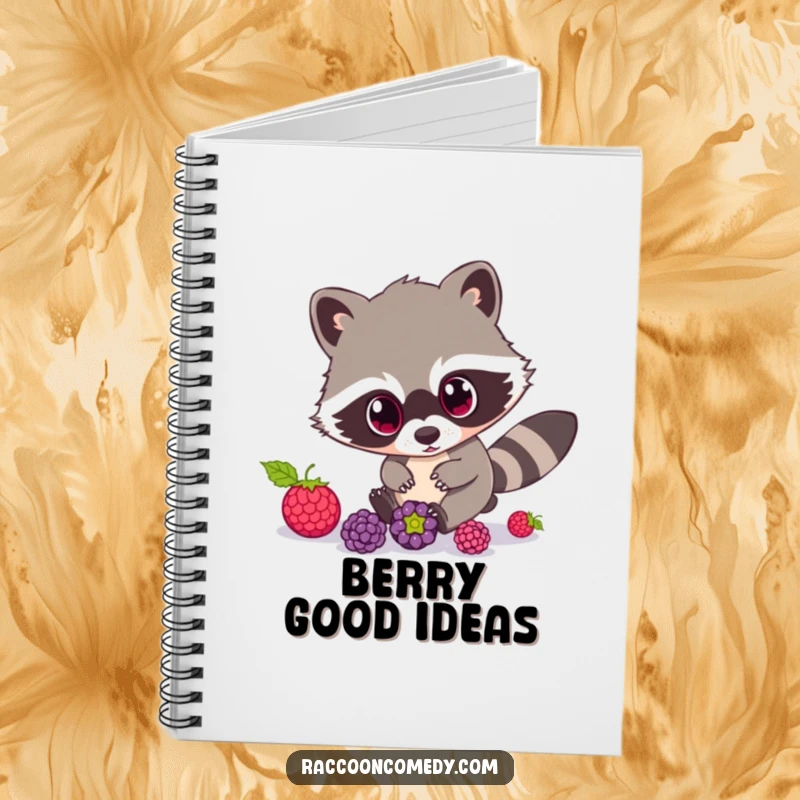 Funny Raccoon Notebook: A notebook adorned with a raccoon character with comically wide eyes, hilariously chasing rolling berries.