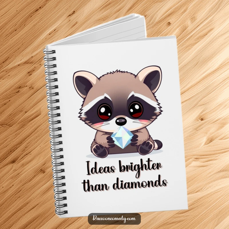 Funny curious raccoon gem notebook cover with a raccoon examining a sparkling gem, for note-taking filled with wonder and curiosity.