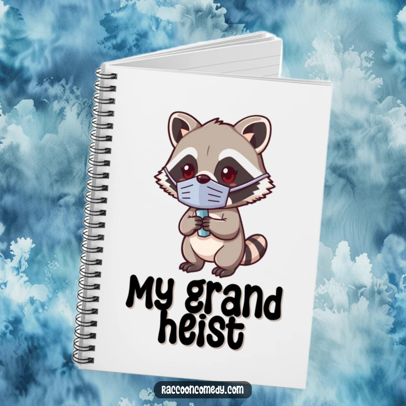 Funny Kawaii Raccoon Notebook: Cover art of a cute masked raccoon with a shiny object.