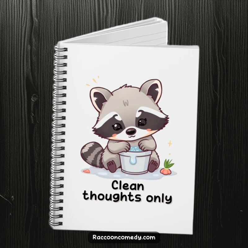 Funny Kawaii Raccoon Notebook: Cover features a cute raccoon washing items in a small bucket.