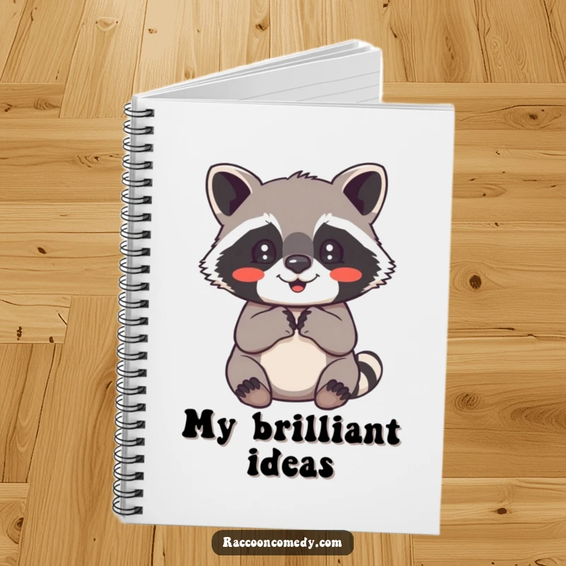 Funny raccoon notebook showing a cute raccoon clutching its paws, with a look of pure, heartwarming delight.