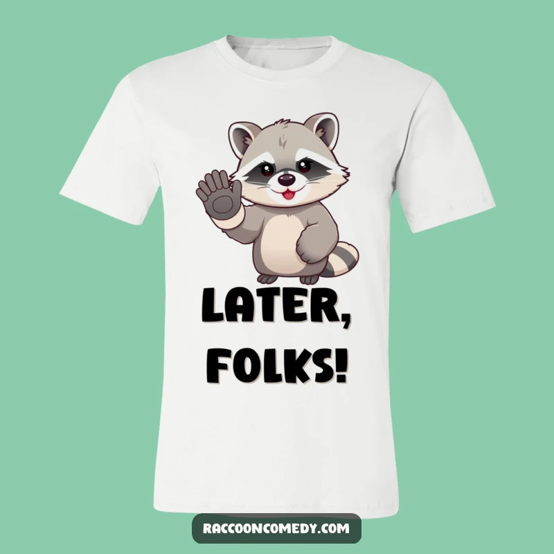 Funny Kawaii Raccoon Waving T-Shirt: Spread Joy with This Enthusiastic Goodbye Tee