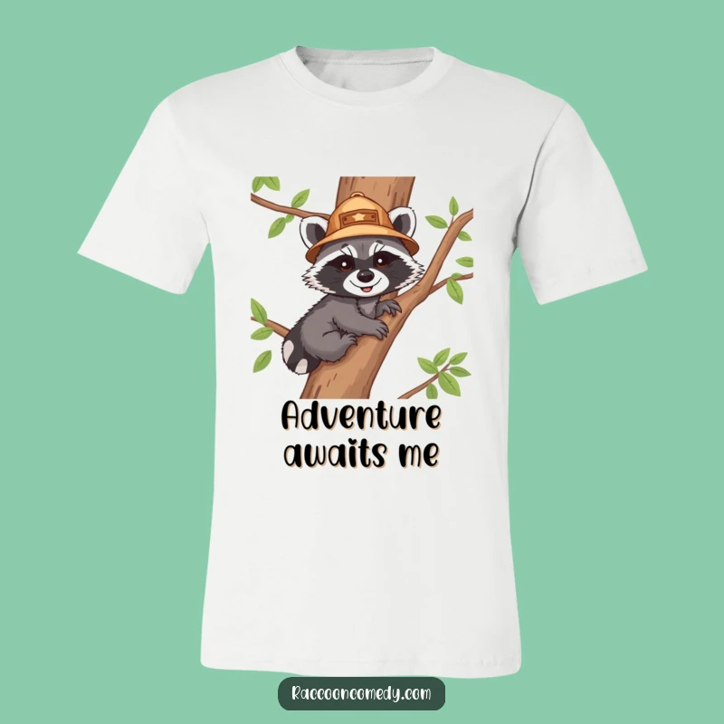 Funny Raccoon Explorer T-Shirt - Adorable Cub Climbing Tree Tee