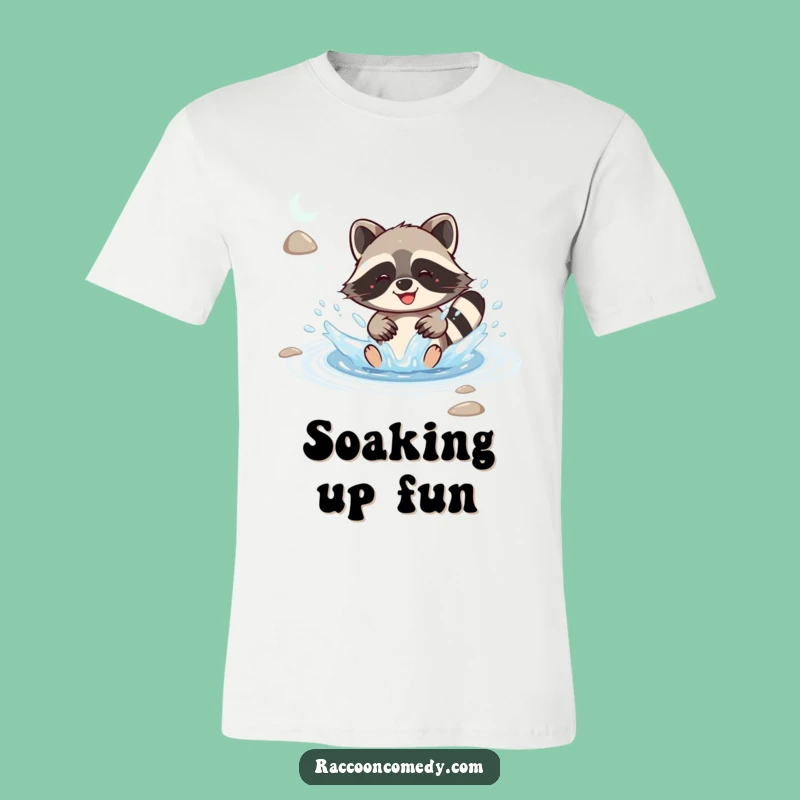 Funny Kawaii Raccoon T-Shirt: Joyful Splash, Humorous Tee for Water Lovers