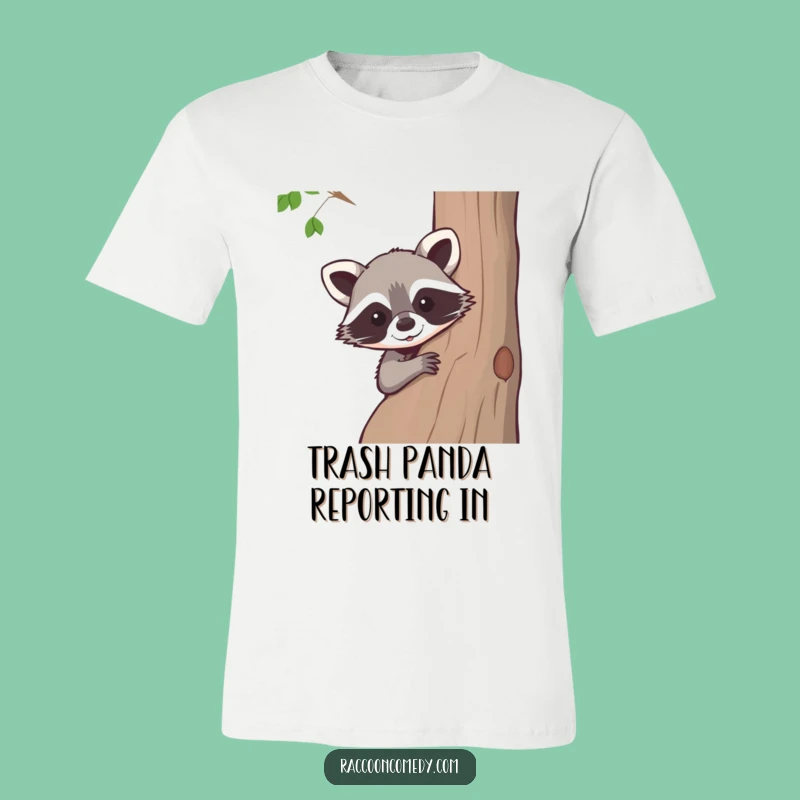 Funny Raccoon Peeking Tree T-Shirt: Hilarious Woodland Animal Tee for Laugh Lovers