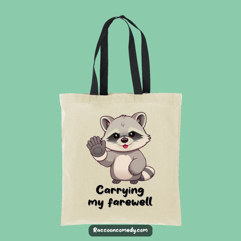Funny Kawaii Raccoon Waving Tote Bag: Carry Your Essentials with a Cheerful Goodbye