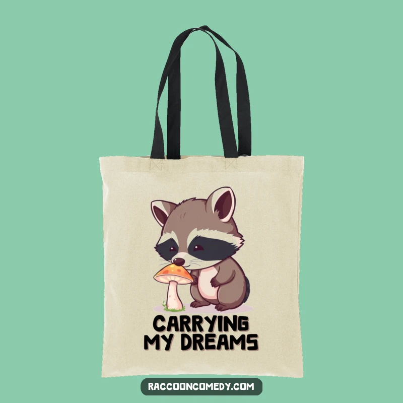 Funny Curious Raccoon Mushroom Tote Bag - Whimsical Wonder Carry-All Gift