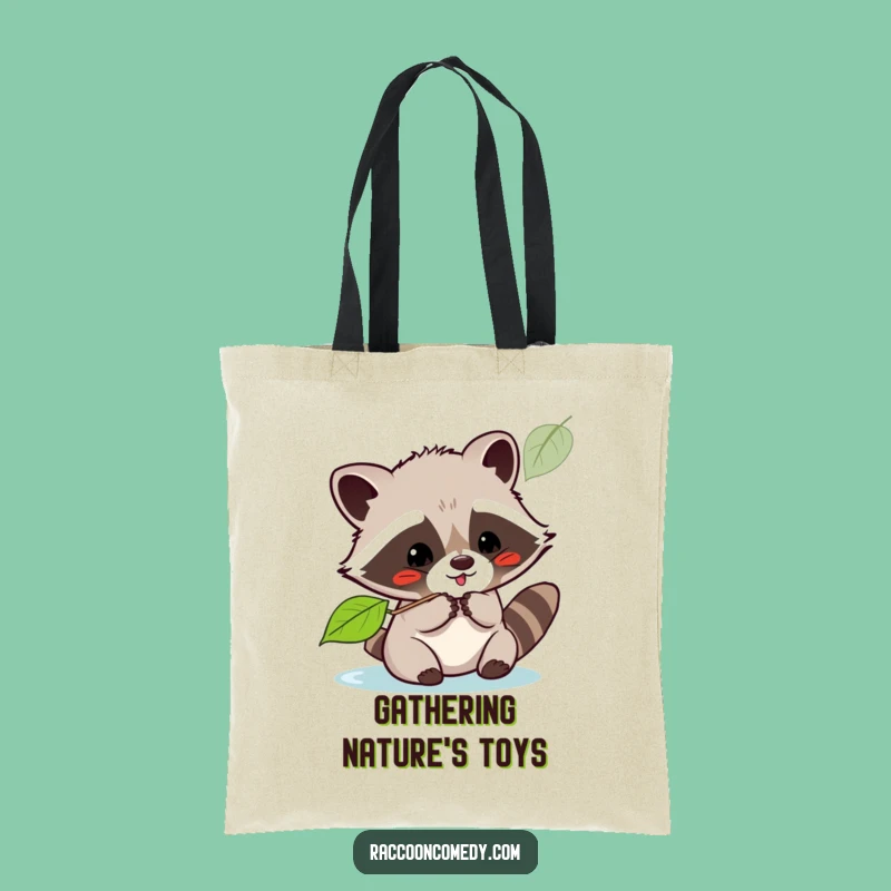 Funny Kawaii Raccoon Leaf Batting Tote Bag: Carry Your Playful Spirit
