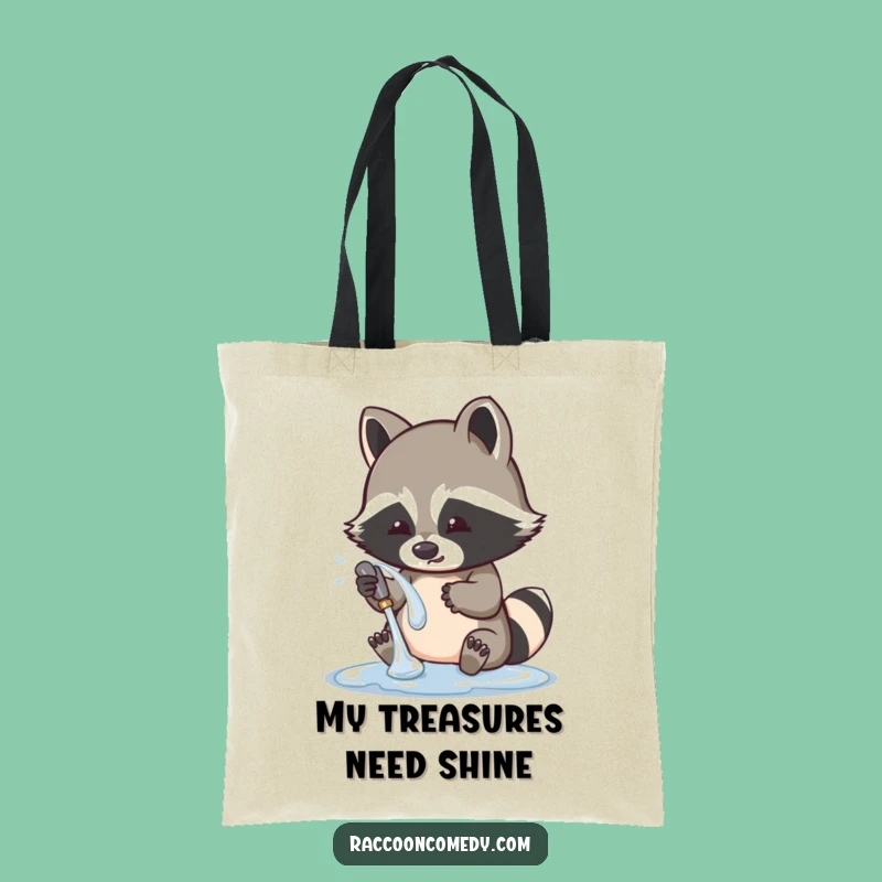 Funny Raccoon Washing Shiny Object Tote Bag: Cute Reusable Bag, Perfect Funny Gift